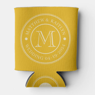 Mid-Century Warm Sunflower Wedding Monogram Can Cooler