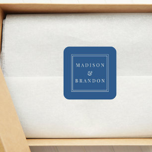 Mid-Century Wedding Flowers Blue Square Sticker