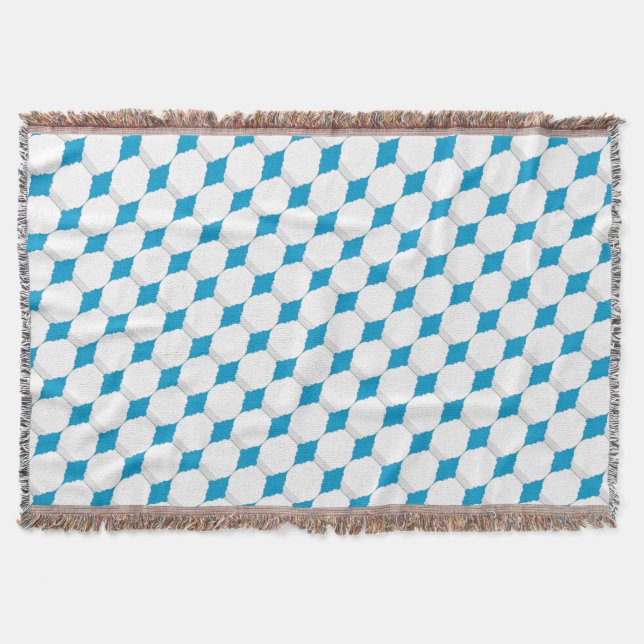 Mid-Century White and Aqua Ovals and Circles Throw Blanket (Front)