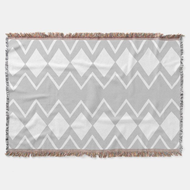 Mid-Century White and Grey Ovals and Circles Throw Blanket (Front)
