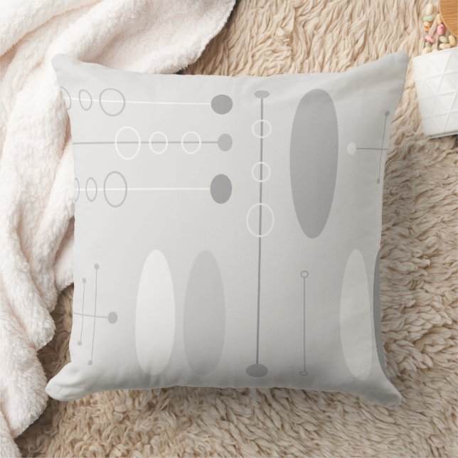 Mid-Century White Grey Oval Circles & LinesPattern Throw Pillow (Blanket)