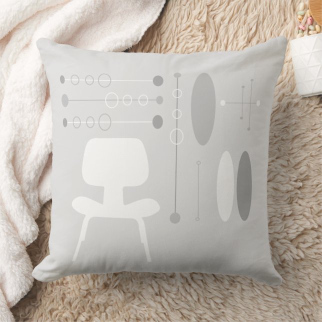 Mid-Century White Grey Pattern Chair Silhouette Throw Pillow (Blanket)