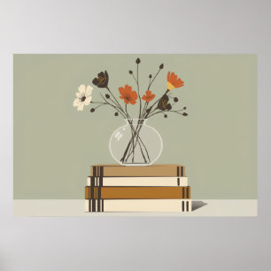 Mid Century Wildflower Vase Books Still Life Poster