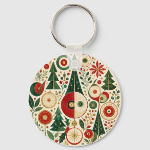 Mid-Century Yuletide Mosaic Keychain