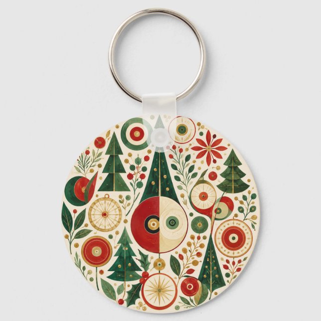 Mid-Century Yuletide Mosaic Keychain (Front)