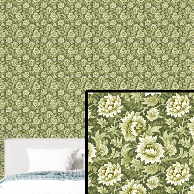 Mid & Light Green Botanical Flower & Leaf Wallpaper (Creator Uploaded)