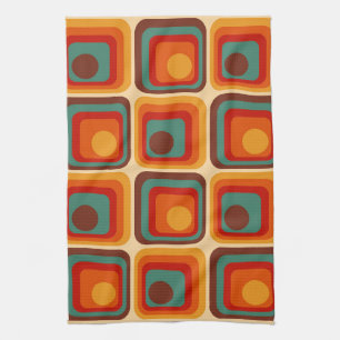 Mid Mod 70s Retro Vintage Style Geometric Design Kitchen Towel