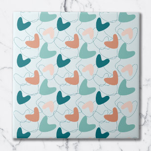 Mid Mod Abstract Pattern Teal, Peach, Dark Salmon Tile