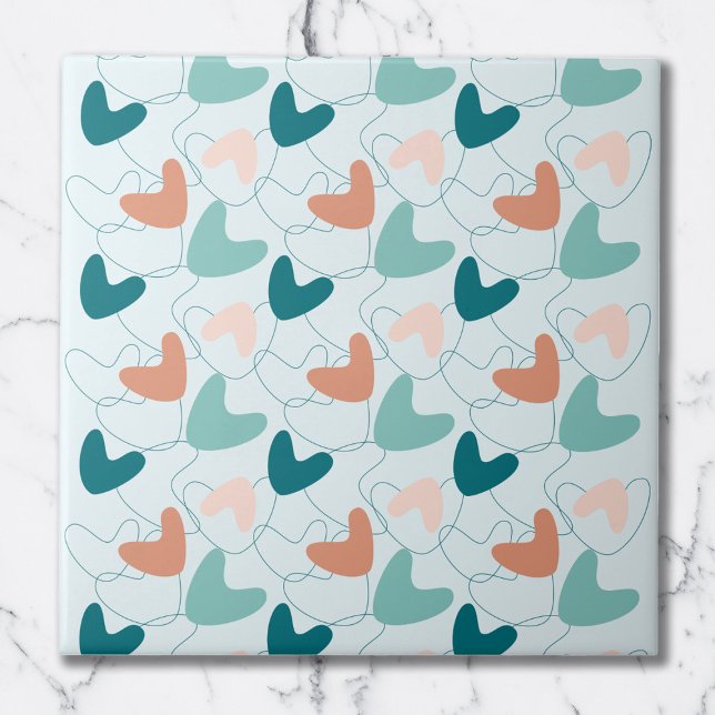 Mid Mod Abstract Pattern Teal, Peach, Dark Salmon Tile (Creator Uploaded)