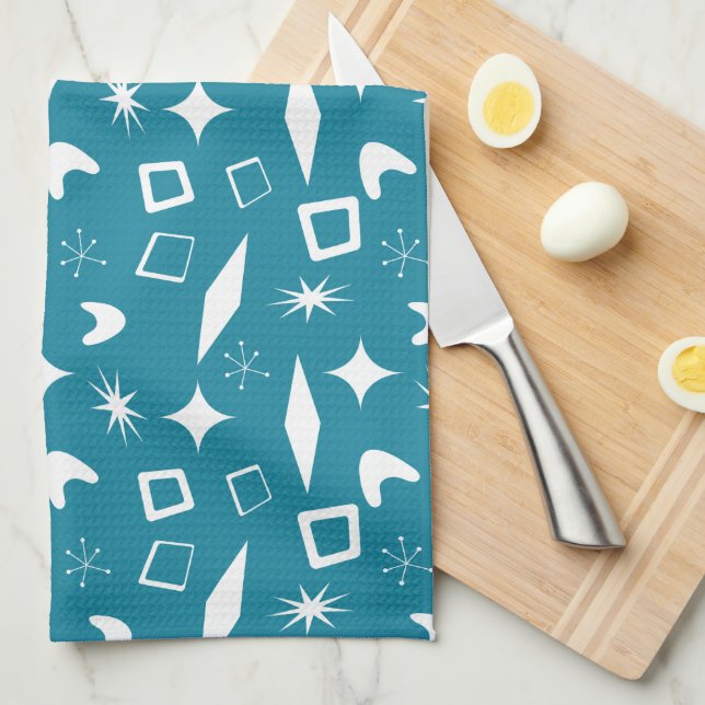 Mid Mod Atomic Mid-Century Modern Retro Blue Kitchen Towel (Quarter Fold)