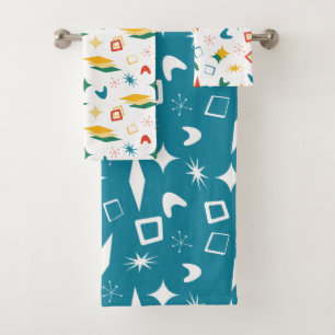 Mid Mod Atomic, Retro Mid-Century Modern Shapes Bath Towel Set