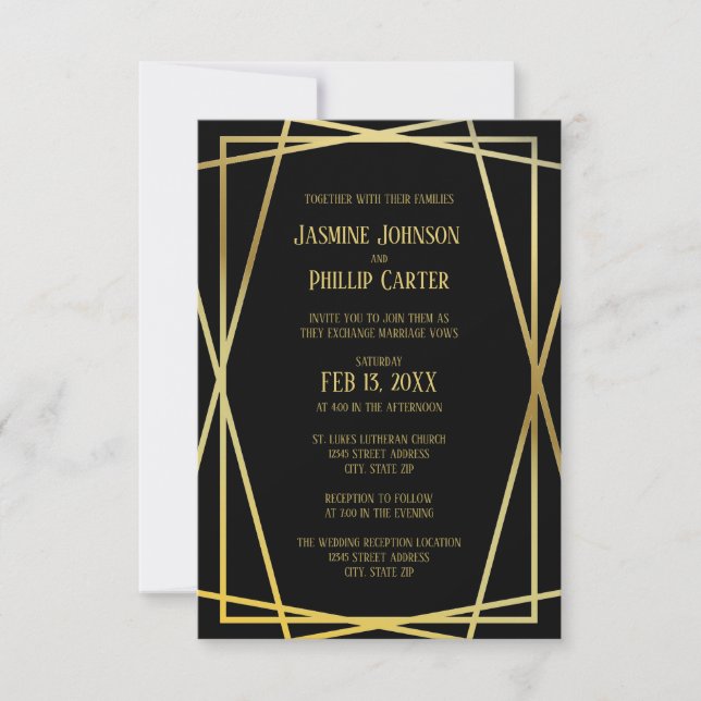 Mid Mod Black Design- 3x5 Wedding/Reception Invite (Front)