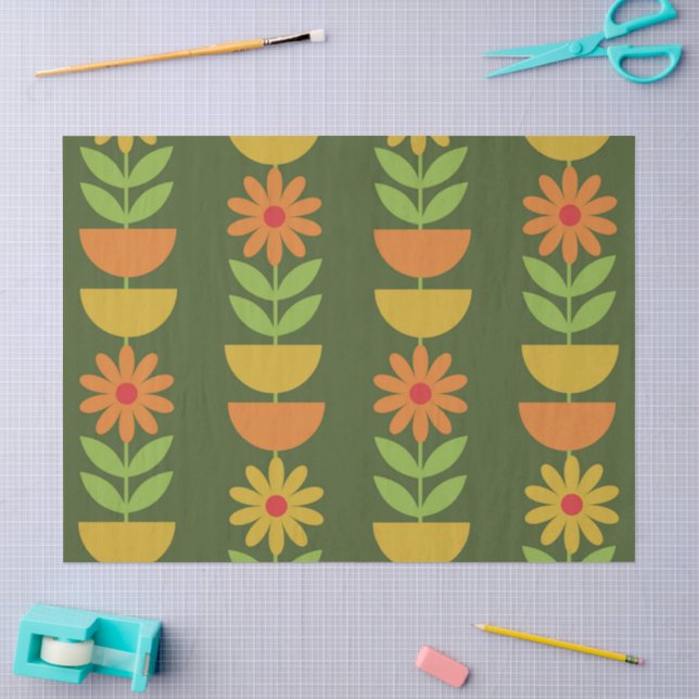 Mid Mod Flowers with geometric half circles  Tissue Paper (Craft)