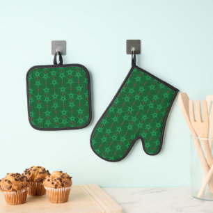 Mid Mod Garland Green Oven Mitt & Pot Holder Set