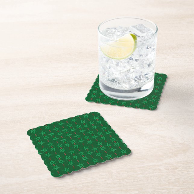 Mid Mod Garland Green Paper Coasters (Insitu)