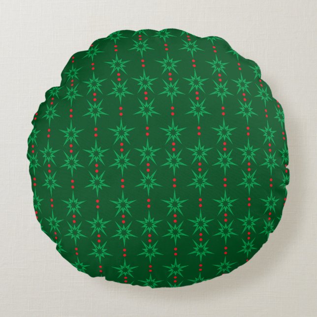 Mid Mod Garland Green Round Pillow (Front)