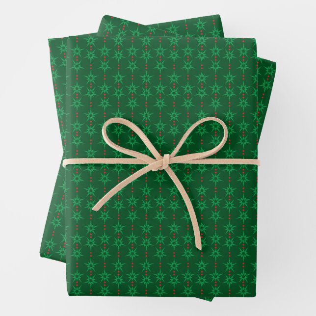 Mid Mod Garland Green Wrapping Paper (In situ)