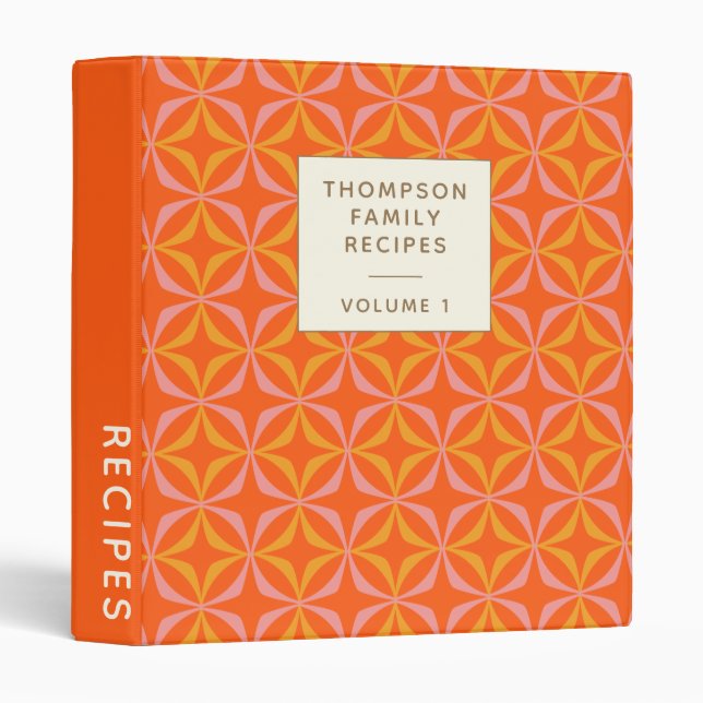 Mid Mod Geometric in Orange Personalized Recipe Binder (Front/Spine)