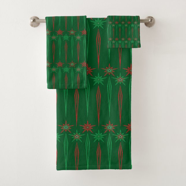 Mid Mod Icicles Green Bath Towel Set (Insitu)