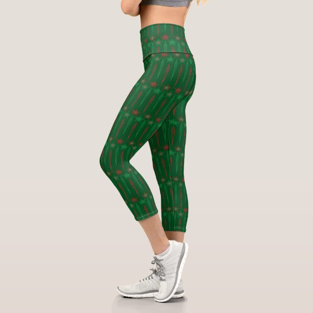 Mid Mod Icicles Green High Waisted Capri Leggings (Left)