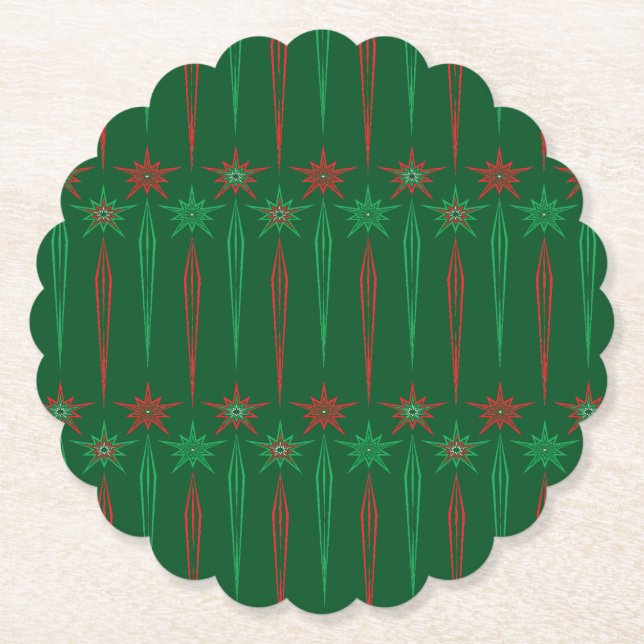 Mid Mod Icicles Green Paper Coasters (Front)