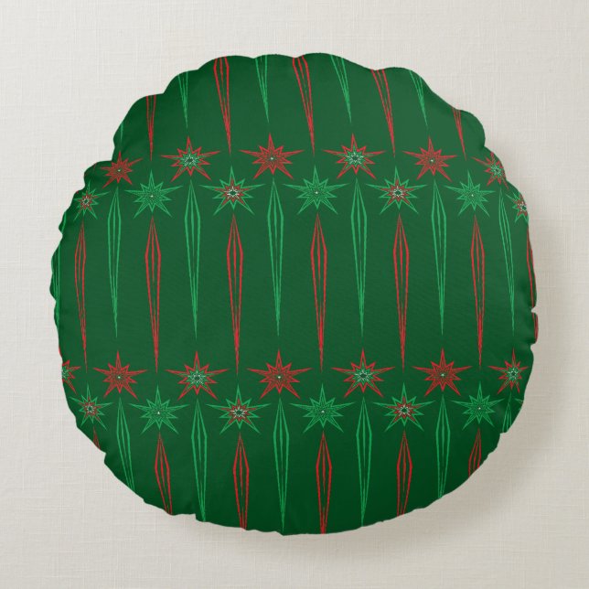 Mid Mod Icicles Green Round Pillow (Front)