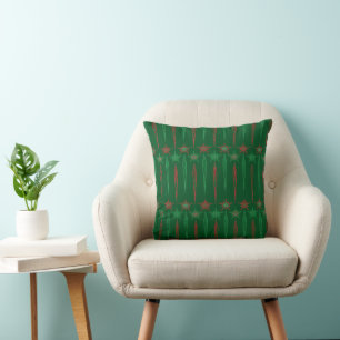 Mid Mod Icicles Green Throw Pillow