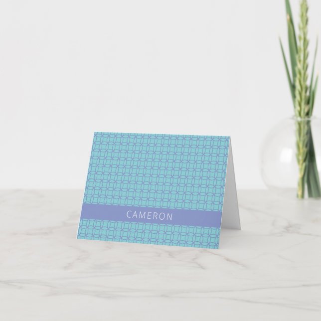 Mid Mod Line Art Pattern Light Blue Personalized  Note Card (Front)