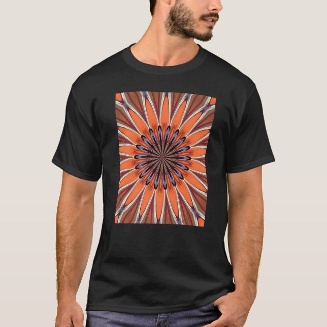 Mid Mod Orange Brown Floral Circle Pattern T-Shirt (Front)