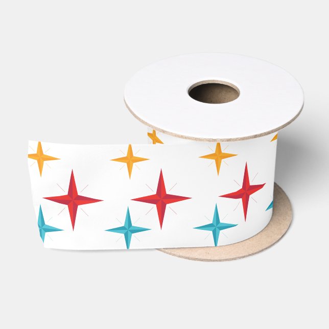 Mid Mod Stars, Retro Christmas Holiday  Satin Ribbon (Spool)