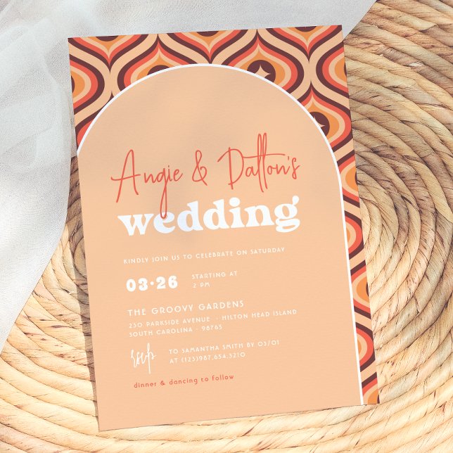 Mid Modern Orange Retro Arch Wedding Invitation (Creator Uploaded)