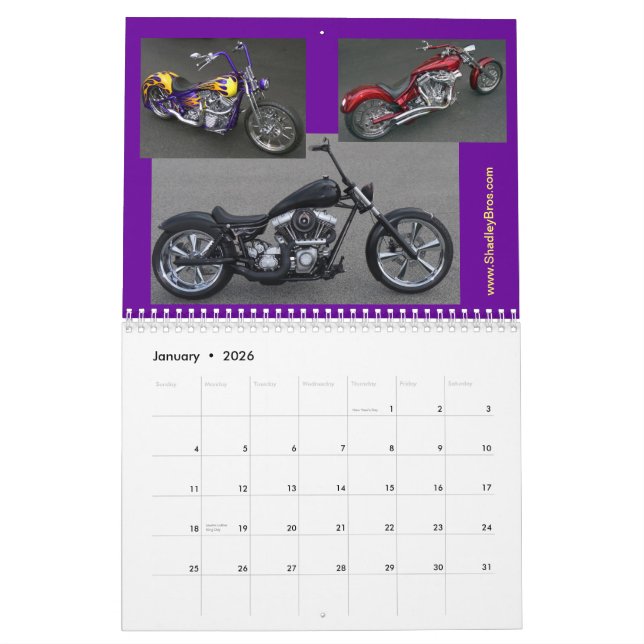 Mid- size Classic Motorcycle Choppers Calendar (Jan 2026)
