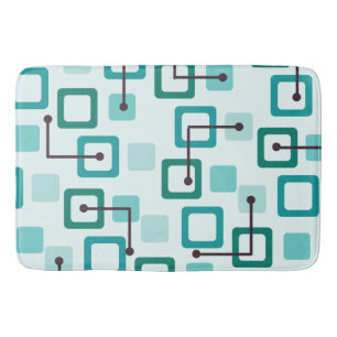 Midcentury 1950s Tiles & Squares Turquoise Bath Mat