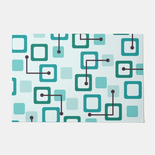 Midcentury 1950s Tiles & Squares Turquoise Doormat (Front)