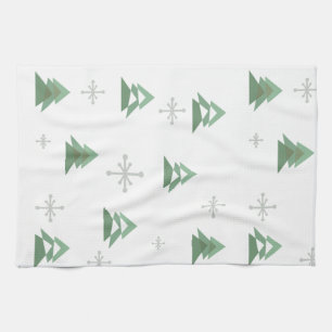 MidCentury Abstract Christmas Trees Winter Kitchen Towel