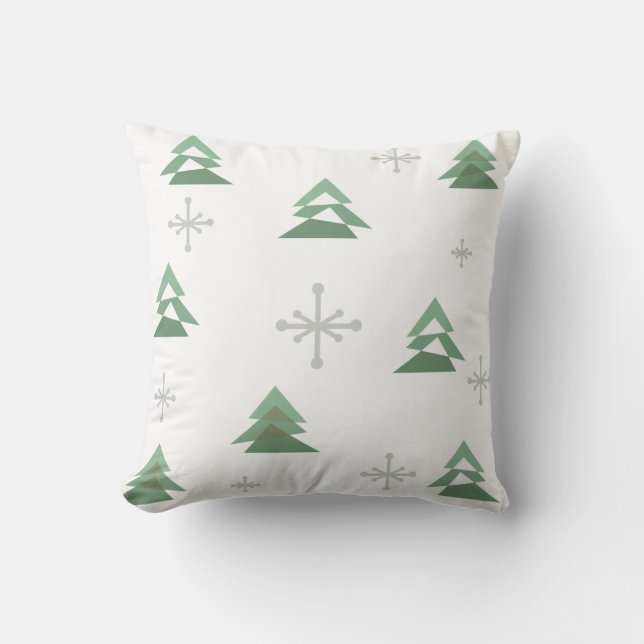 MidCentury Abstract Christmas Trees Winter Throw Pillow (Front)