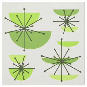 Midcentury Art Bowls Starbursts Chartreuse Fabric