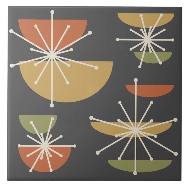 Midcentury Art Bowls Starbursts Multicolored Tile (Front)