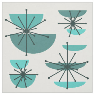 Midcentury Art Bowls Starbursts Turquoise Fabric