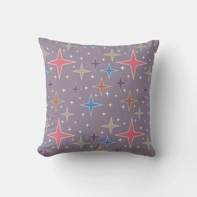 Midcentury Atomic Age Stars Throw Pillow (Front)