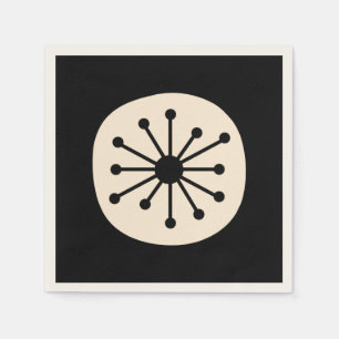 Midcentury Atomic Dot Cute Retro Black and Cream Napkin