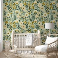 Midcentury Boho Floral Wildflowers Flowers Blue 