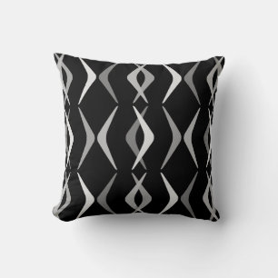 Midcentury Boomerangs Black Grey Throw Pillow