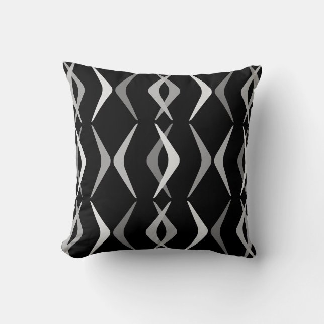 Midcentury Boomerangs Black Grey Throw Pillow (Front)