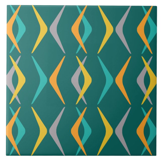 Midcentury Boomerangs Teal Tile (Front)