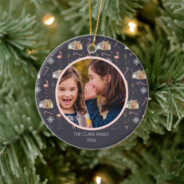 Midcentury Christmas House Palm Tree Photo Ceramic Ornament (Tree)