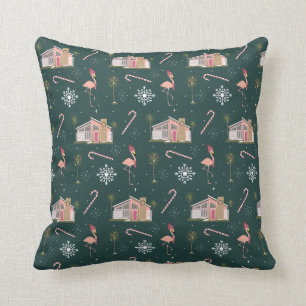 Midcentury Christmas Pink House Palm Tree  Throw P Pillow