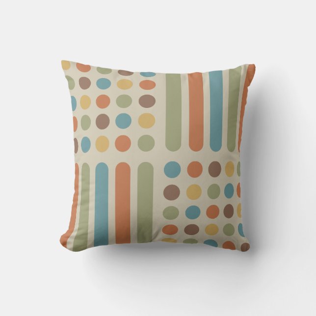 Midcentury Circles Lines Multicolored 1 Throw Pillow (Front)
