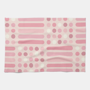 Midcentury Circles Lines Pink Vanilla Kitchen Towel