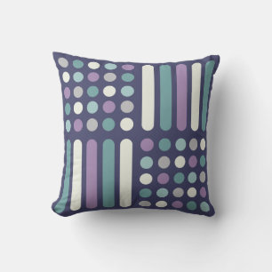 Midcentury Circles Lines Purple Turquoise Throw Pillow